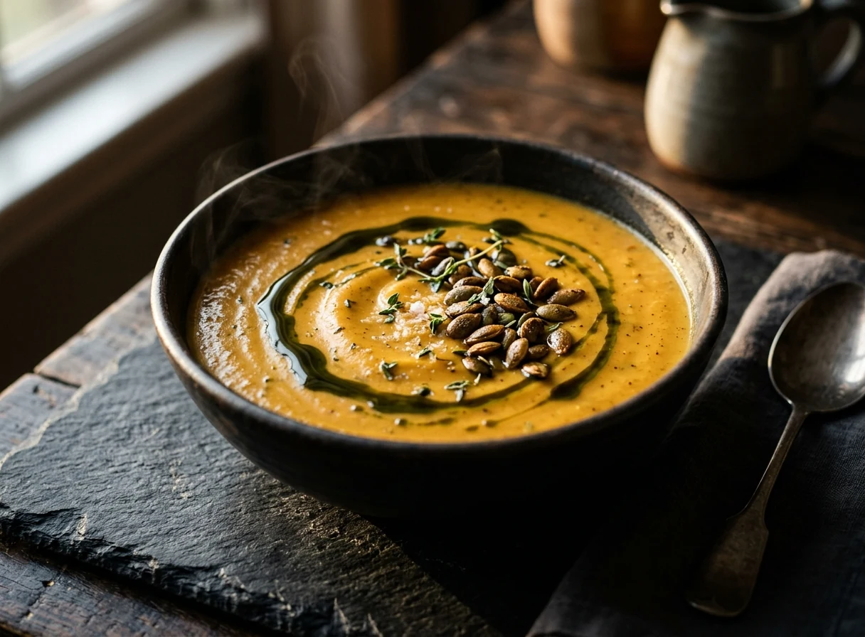 Kürbiscremesuppe mit Kürbiskernöl